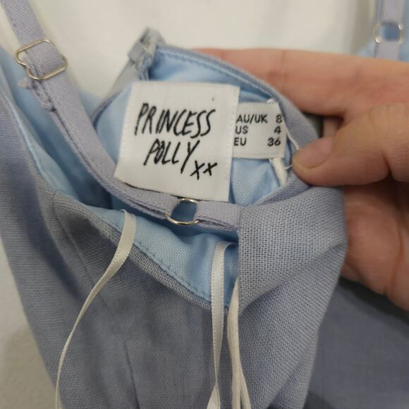 NWT! Princess Polly Cottage Hill Mini Dress Blue Adjustable Straps Size 4 Small - Picture 7 of 9